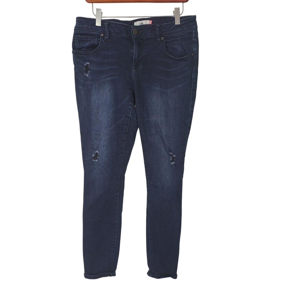 Cabi Jeans 8 Womens Skinny Leg Mid Rise Dark Wash Distressed‎ Bottoms